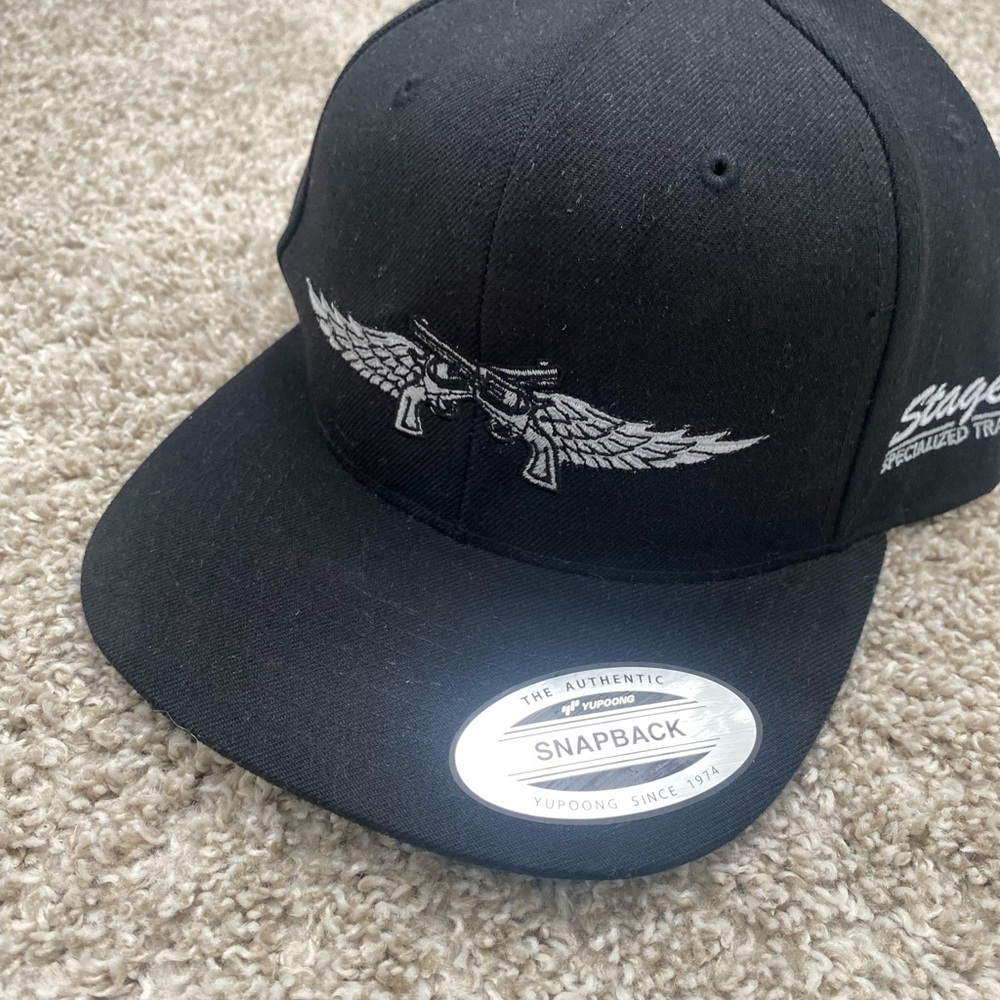 Black Snapback Hat with Winged Rifle Embroidery - NEW